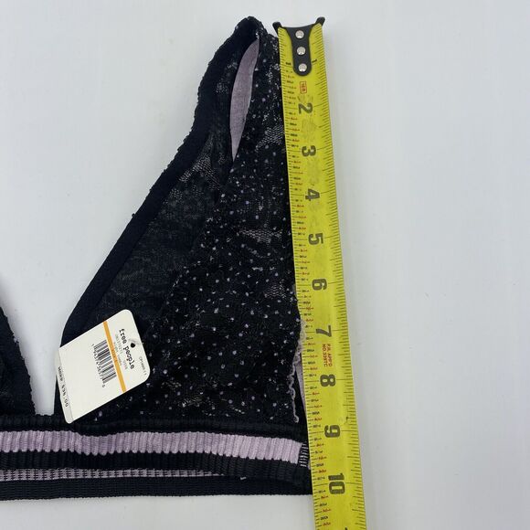 Free People Bralette Polka Dot Lace Striped Band Black Purple Size Small - Picture 8 of 8